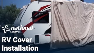 How to Install a Travel Trailer or RV Cover  National Covers [upl. by Ecirrehs]