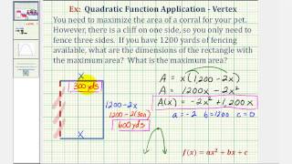 Ex Quadratic Function Application  Maximum Area [upl. by Spragens]